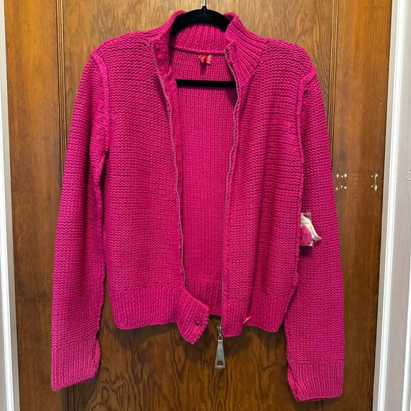 NWT Deadstock Vintage 525 America Hand Knit Chunky Zip Up Sweater Pink M Cottage - Picture 15 of 16